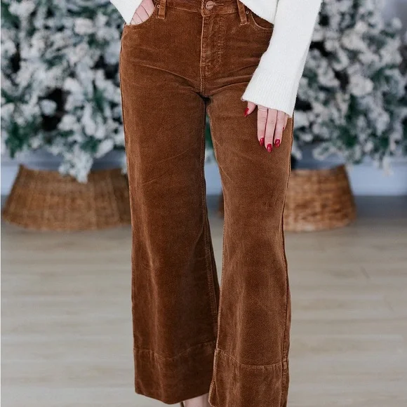 NWT Risen Brown Corduroy Crop Pants - Picture 2 of 4